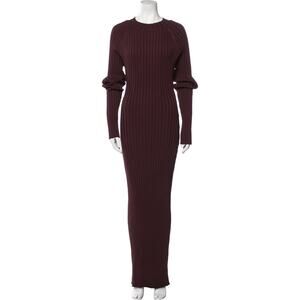 Hanifa Dress Womens Medium Burgundy Ribbed Maxi Long Sleeve Olivia Knit Gown